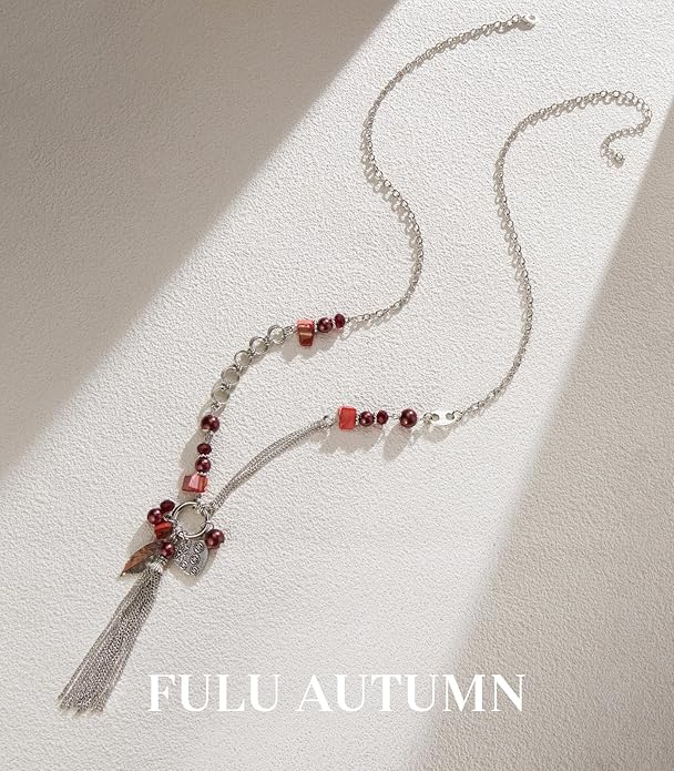 FULU AUTUMN Long Necklaces for Women Trendy Long Chunky Beaded Necklace Boho Fashion Costume Jewelry Mothers Day Gifts for Her