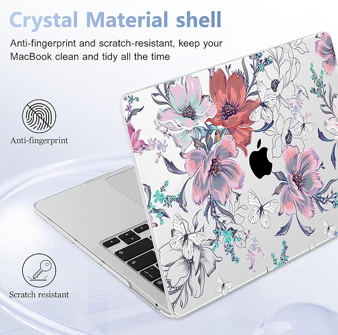 Case for MacBook Pro 13 inch with/Without Touch Bar (2016-2022, M2 A2338 M1 A2289 A2251 A2159 A1989 A1706 A1708), Hard Shell + Keyboard Cover + Dust Plug, Floral C319