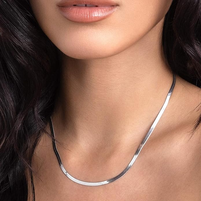 3PCS Gold Necklaces for Women,Chunky Statement Gold Plated Necklace Stack Layered Sterling Silver Herringbone Chains for Women Dainty Trendy Silver Chains Stacked Jewelry Gifts