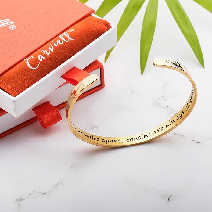 Carviell Engraved Cuff Bracelets for Women – Inspirational, Friendship, Love, Mom, Daughter, Sister, Christian, Graduation, Memorial & Wedding Gifts – 80+ Phrases – Stainless Steel, Gift-Ready