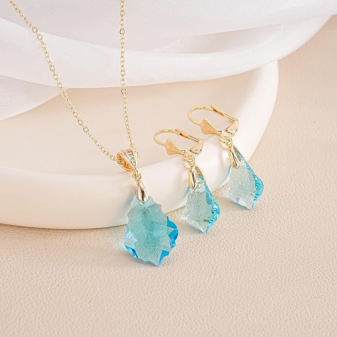 EVEVIC Austrian Crystals Baroque Pendant Necklace Earrings for Women 14K Gold Plated Hypoallergenic Leverback Drop Dangle Earrings Jewelry Set