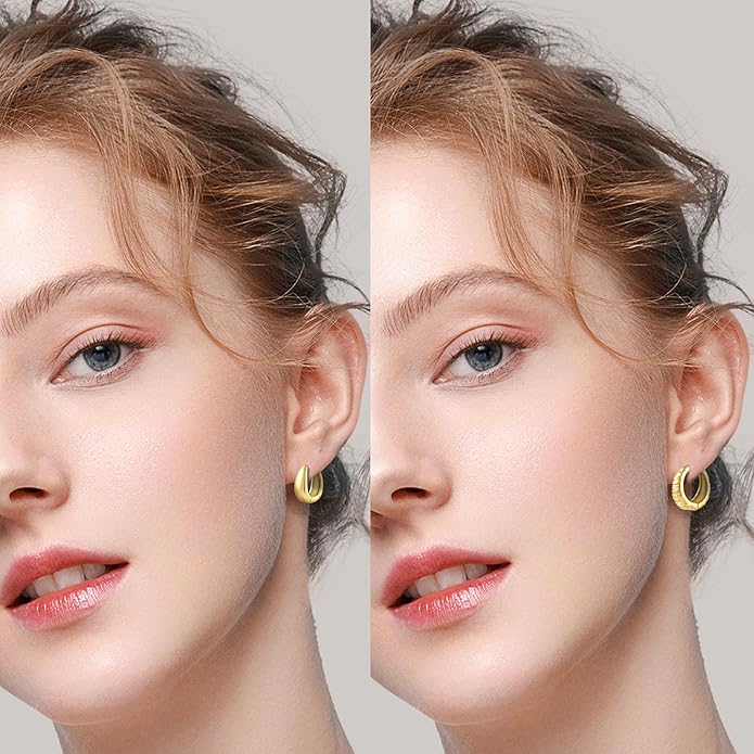 Wgoud 6 Pairs Gold Hoop Earrings Set for Women, 14K Gold Plated Hypoallergenic Lightweight Chunky Open Huggie Hoops Earrings Jewelry for Gifts.