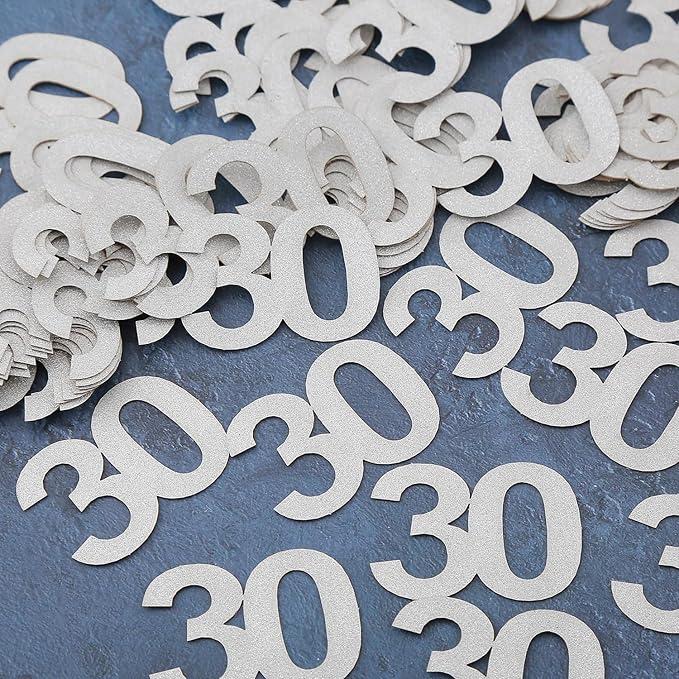 30th Happy Birthday Confetti Decorations - Silver Glitter Number 30 Party Decorations, Wedding Anniversary Party Table Decorations
