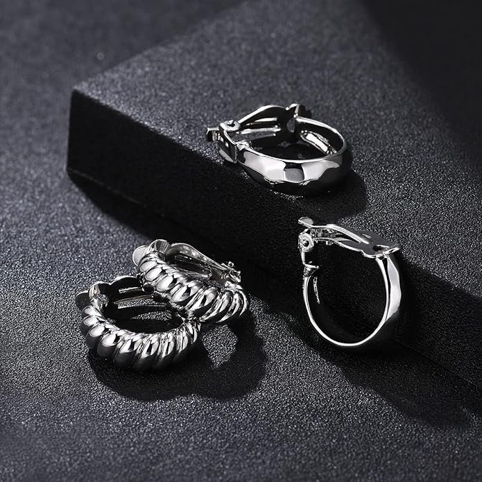 Clip on Earrings Women, 14K Gold Hoop Clip-On Earrings for Women, Hypoallergenic Non Pierced Croissant Earrings