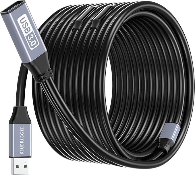 BlueRigger USB 3.0 Extension Cable (100FT, Active, 5Gbps, In-Wall CL3 Rated, Type A Male to Female Adapter Cord) - Long USB Repeater Extender for VR Headset, Printer, Hard Drive, Keyboard, Mouse, Xbox