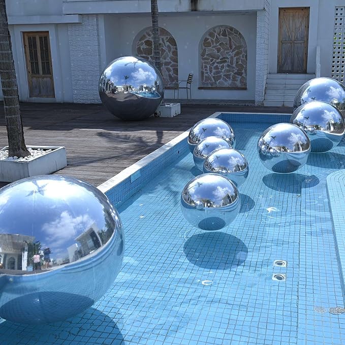 Yescom 32" Inflatable Mirror Ball Giant Reusable Hanging Large Disco Balloon Decoration for Party Wedding Event Concerts Stage Decor Silver