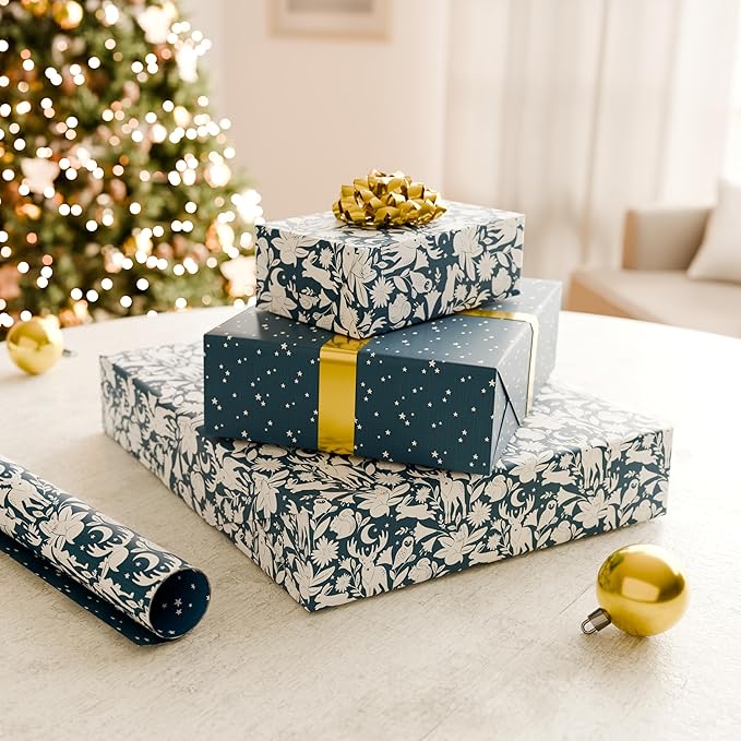 American Greetings 60 sq. ft. Reversible Christmas Wrapping Paper, Animals (1 Roll, 30 in. x 288 in.)
