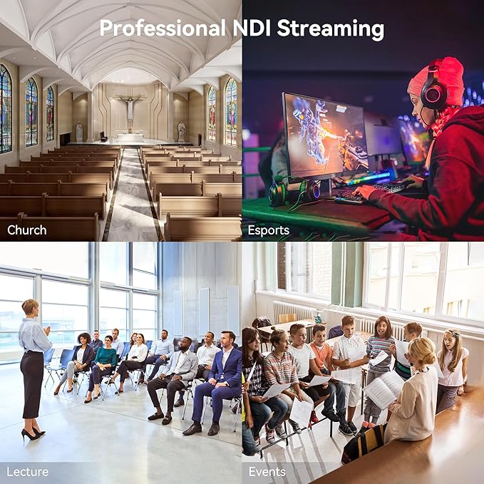 4K NDI PTZ Camera AI Auto-Tracking 20X Optical Zoom HDMI IP Live Streaming SDI USB3.0 PoE LAN Supports for Church Worship Event Video Conference YouTube OBS vMix Zoom Teams and More