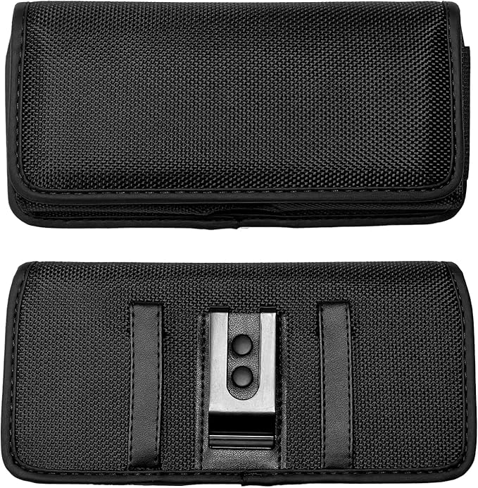 Nylon Cell Phone Holster for Google Pixel 5, Alcatel Insight, Tetra, Verso, Samsung Galaxy S10e, J3, LG Aristo 3/2 - Horizontal Case Canvas Waist Carrying Pouch with Belt Clip/Loops, Black