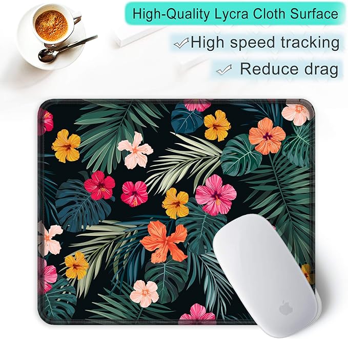 ITNRSIIET Mouse Pad with Stitched Edge Premium Textured Smooth Precise Operation Waterproof Washable Non-Slip Rubber Base Desktop Protection Mat, 10.2×8.3×0.12 inches, Beautiful Floral