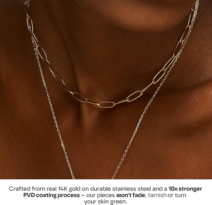 Hey Harper Gold Necklace For Women Trendy Necklace - 14K Golden PVD Coating Waterproof & Sweatproof Non Tarnish Jewelry Chain Necklaces