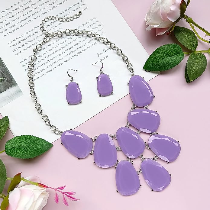 Firstmeet Chunky Bubble Statement Collar Necklace with Earrings for Women