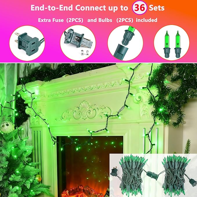 Joomer Mini Christmas String Lights - 19.5FT 100 LED Plug-in String Light, Connectable Waterproof Fairy Lights for Indoor Outdoor Decor, Patio, Home, Garden,Holiday,Christmas Decoration - Green