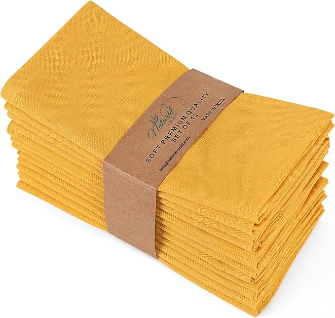 Cloth Napkins Gold Set of 12 Cotton Linen 18x18 Inch - Soft Durable Washable - Ideal for Farmhouse Party Wedding Spring Summer Easter - Perfect Everyday Use Table Linen (Gold/Yellow)