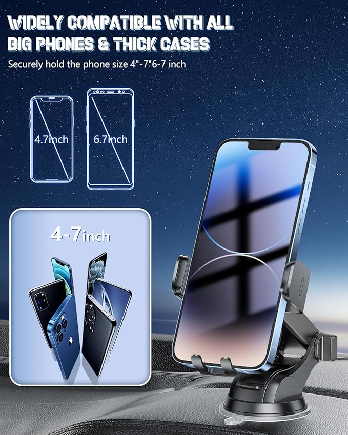 Wireless Car Charger, Fast Charging Phone Holder 3 in 1 Phone Mount Auto Clamping Car Accessories Compatible with iPhone 16 15 14 13 12 11 Xs XR, Samsung S23 Ultra S22 S21 S20/S10+ S9(Midnight Black)