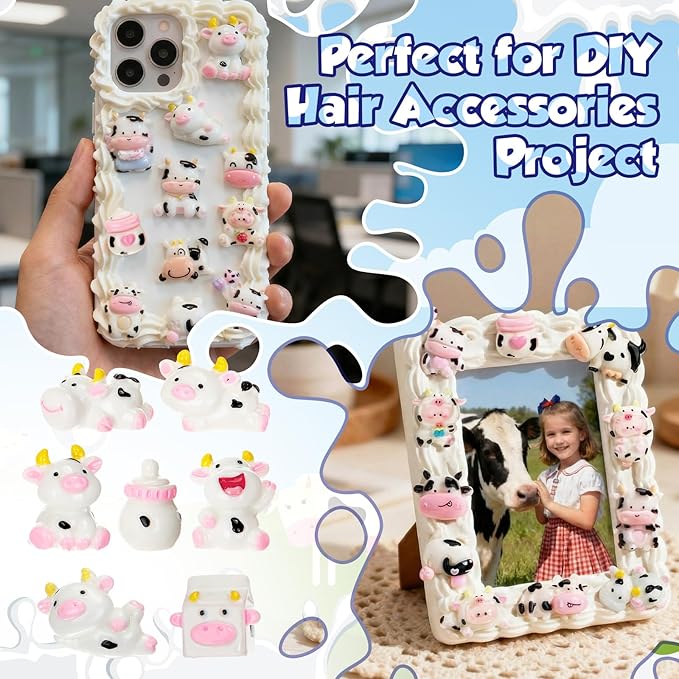 Giegxin 40 Pcs Cow Resin Charm Milk Bottle Cute Animal Accessories Cute Embellishments Bulk for Jewelry Cellphone Case Scrapbooking Headband DIY Craft Making(Cow)