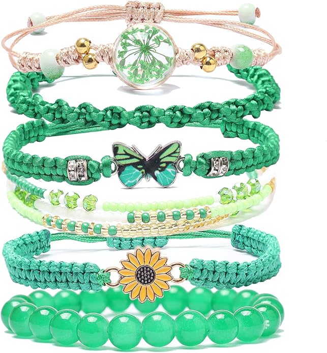 DS 6PCS String beads Charm Bracelets for Teen Girls Handmade Braided Rope Butterfly daisies Eternal flower Boho Surfer Bracelet for women Adjustable friendship Stretch birthday jewelry Gift Friends