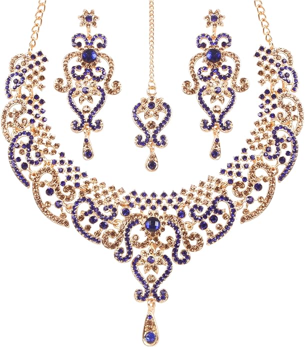 Touchstone Indian jewelry set for women bollywood gold jewellery wedding outfits necklace sets earrings bridal maang tikka fancy costume girls big desi accessories rhinestone in gold or silver tone