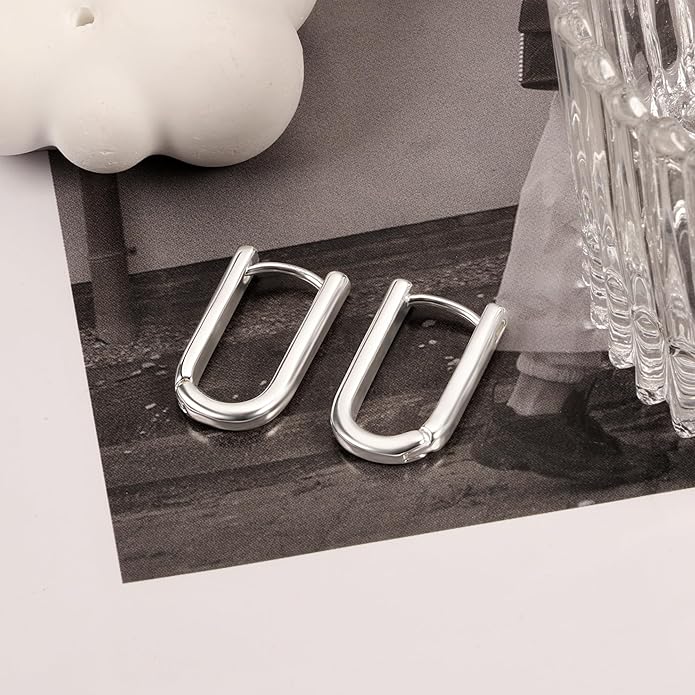 ALEXCRAFT 925 Sterling Silver Hoop Earrings for Women, Hypoallergenic 14K Gold Plated Small Rectangle Huggie Hoop 12x22mm Outer Diameter Medium Square Rectangle Hoops Earrings for Women Jewelry Gifts