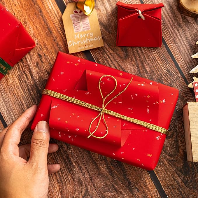 WRAPAHOLIC Red Wrapping Paper Roll - Mini Roll - 17 Inch x 16.5 Feet - Gold Red Christmas Wrapping Paper with Silky Touch Perfect for Christmas, Birthday, Wedding, Baby Shower, Holiday