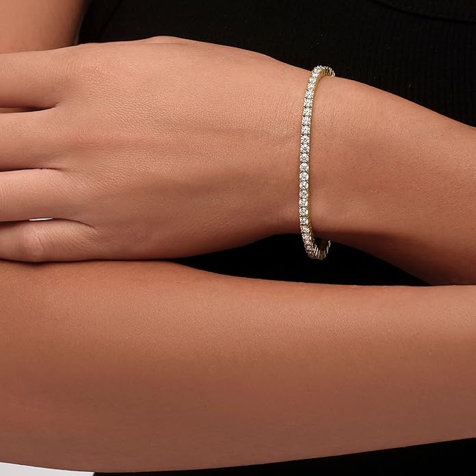 EcoGems Moissanite Tennis Bracelet for Women and Men – 18K White or Yellow Gold Plated Sterling Silver – Lab Grown D Color VVS Clarity Stones – Elegant Gift Box Included