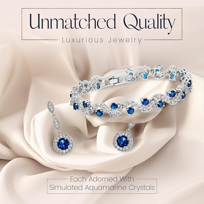 Crystalline Azuria Jewelry Sets For Women Wedding Jewelry Sets Bridal Jewelry Set With Necklace And Earring For Bride Cubic Zirconia Bridesmaid Jewelry