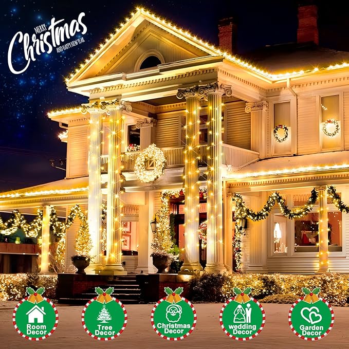SAUIRS 403FT 1000 LED Christmas Lights Outdoor String Lights with 8 Modes Timer Waterproof Fairy Light Plug in for Outside Indoor Party Xmas Palm Tree Yard Wedding Decorations(Warm White)