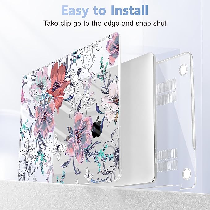 Case for MacBook Pro 13 inch with/Without Touch Bar (2016-2022, M2 A2338 M1 A2289 A2251 A2159 A1989 A1706 A1708), Hard Shell + Keyboard Cover + Dust Plug, Floral C319