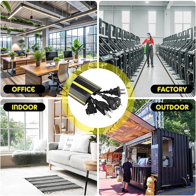 Pangda 10 FT Floor Cable Cover Heavy Duty Cord Cover Protector Power Cable Protector Soft Extension, Organize and Protect Wire on Floor for Home Office or Outdoor Settings (Black, Yellow)