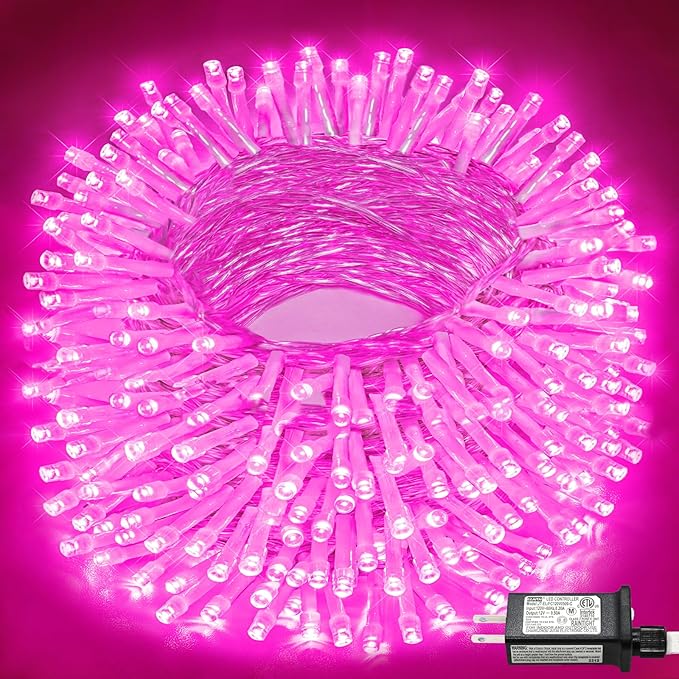 100FT 300 LED Christmas Lights Outdoor, Plug in Christmas String Lights Indoor, Waterproof & 8 Modes & Timer Function, Connectable Fairy Twinkle Light for Home Wedding Tree Party Decor, Pink