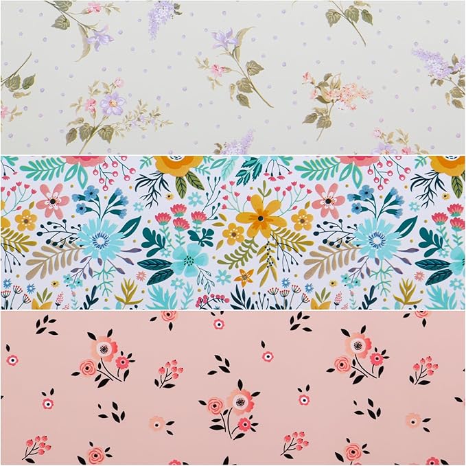 Miss DuiDui Floral Gift Wrapping Paper, 3 Mini Rolls, 17 inch x 9.8 feet, Colorful Flowers Design for Baby Shower Girls Boys Mothers, Holiday, Party, Wedding