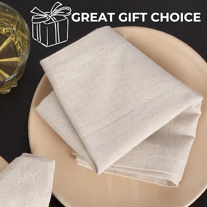Homidate Linen Flax Cotton Cloth Dinner Napkins Set of 12 – 18x18 Natural Hemstitched Reusable Fabric Napkins for Weddings, Parties, Dinners & Table Décor – Elegant & Durable