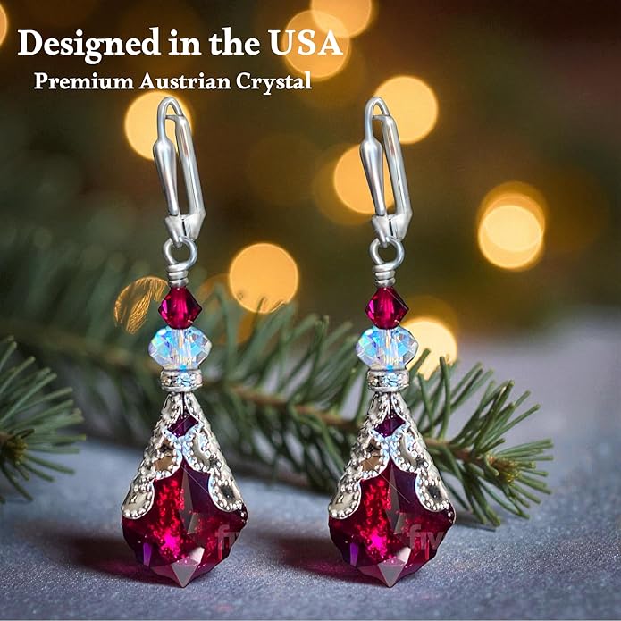 Antique Inspired Vintage Victorian Dangle Drop Earrings for Women - Colored Austrian Crystal Leverback Earrings - Jewelry Gift for Her