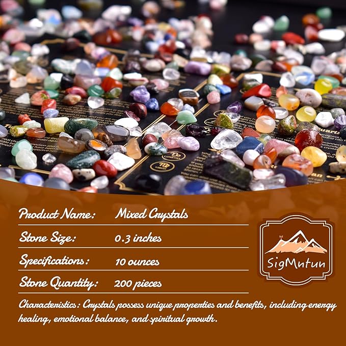 Polished Mixed Crystal Chips 200 Pcs - 0.3" Tumbled Stone Chips Crushed Sea Glass Stones Healing Reiki Crystal Making Home Decoration