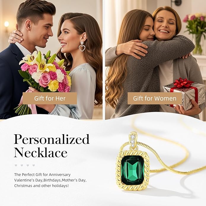 Valentine's Day Gifts for Her-18K Gold Plated Dainty Square Crystal Birthstone Necklace,Gold Jewelry for Women,Anniversary Birthday Gifts for Women Her Wife Girlfriend Mom Womens Necklace Jewelry