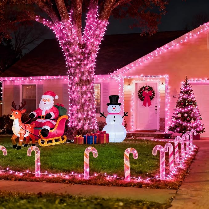 800 LED Christmas Lights Outdoor Indoor, String Lights for Outside with 8 Modes Waterproof, Plug in Twinkle Light Clear Wire for Xmas Wedding, Patio, Garden, House Decorations, Pink