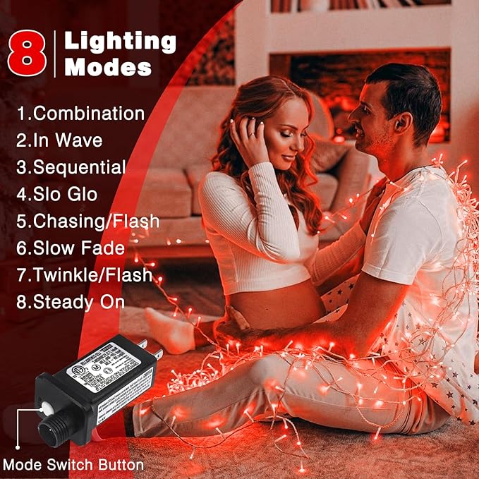 Christmas Lights Indoor, 132FT 400 LED Outdoor String Lights with 8 Modes Waterproof, Plug in Fairy Twinkle Lights Clear Wire for Bedroom Tree House Window Garden Wedding Decorations