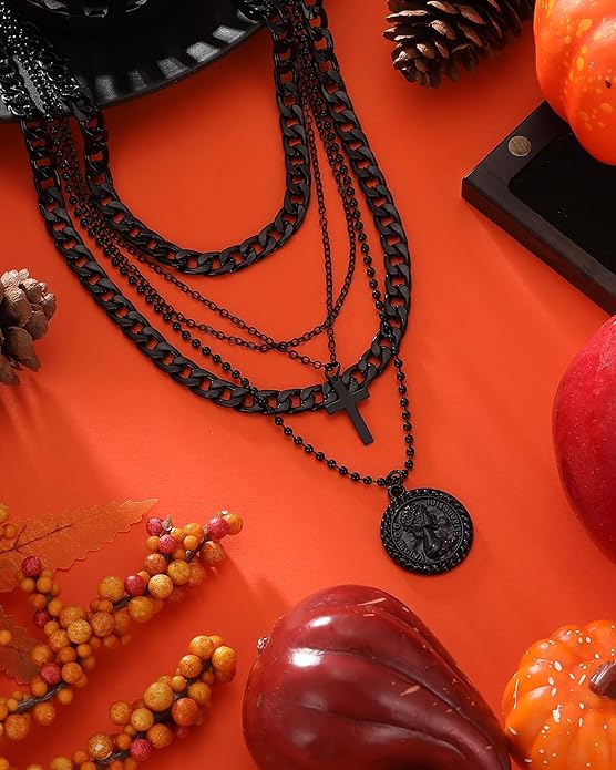 MJartoria Layered Necklaces for Women Trendy Retro Coin Pendant Necklace Dainty Chunky Chain Necklaces for Jewelry Birthday Gifts
