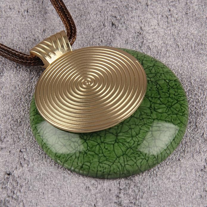 Boho Leather Necklace Women Bohemian Brown Circle Pendant Necklace Choker Long Necklaces for Women Boho Ring Large Pendant