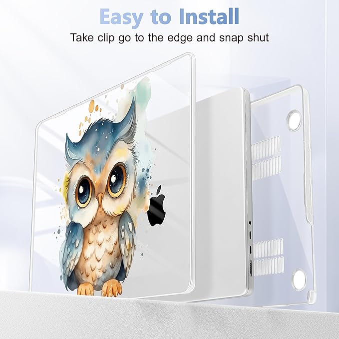 for MacBook Pro 16 inch Case 2021 2022 2023 2024 Release A3186 A3403 M4 A2991 M3 A2780 M2 A2485 M1 Pro/Max, Hard Shell Case with Screen Protector & Keyboard Cover, Cute owl