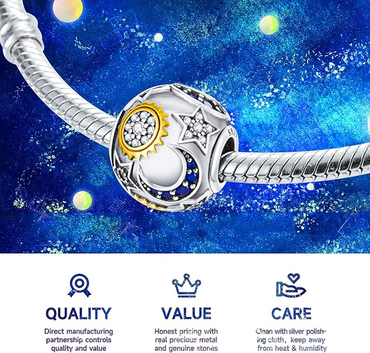 925 Sterling Silver Charms Bead for Bracelets Necklaces, Star Moon Crescent Sun Solar Pendent, Blue Ocean Starfish Shells Turtle Crab Starry Sea Cute Jewelry Birthday Gifts for Women Men