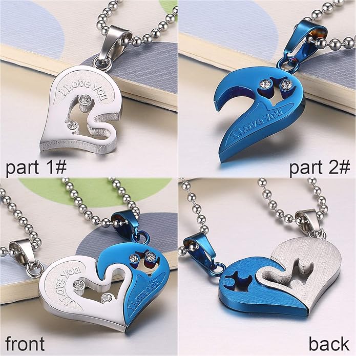 Couple Heart Or Cat BFF Best Friend for Girls Puzzle Friendship Pendant Necklaces,316L Stainless Steel