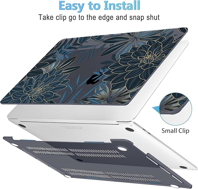 Mektron for MacBook Air 13 Case A1466/A1369 (2010-2017 Release), Snap-on Plastic Hard Shell Cover for MacBook Air 13.3 inch with Keyboard Cover, Dahlia Flower C035