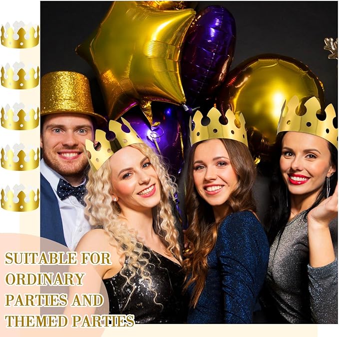 Crtiin 100 Pcs Gold Paper Crowns Birthday Party Bulk for Adults Classroom Students Hat Supplies Favors (Classic Style)