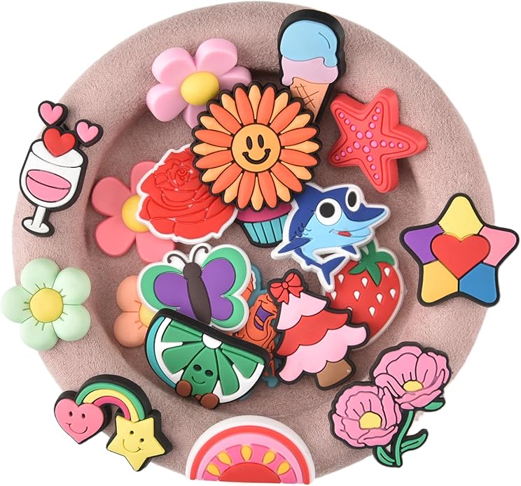 20PCS Cute Shoe Charms for Girls Teens - PVC Flower, Rainbow, Dessert Shoe Clips Decorations for Holely Shoes, Sneakers, Casual Footwear