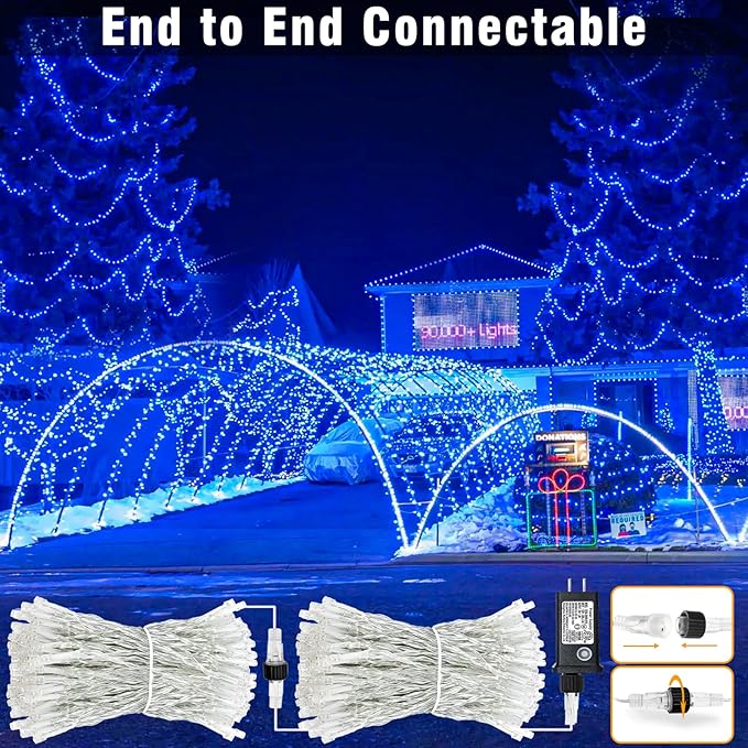 165FT 500 LED Christmas Lights, Plug in Christmas String Lights with Waterproof, 8 Modes Twinkle Fairy Lights for Home Xmas Patio Tree Wedding Decorations, Blue