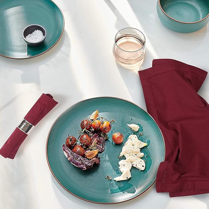 Palisa Cloth Dinner Napkins with Hemstitched Detailing & Mitered Corners Set of 12 (18x18 Inches) Burgundy - Cotton Reusable Dinner Napkins - Perfect for Weddings & Everyday Use