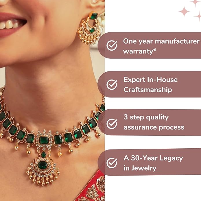 TARINIKA Green and White Cubic Zirconia(CZ) Indian Necklace Set with Earrings, Gold Plated Brass Fashion Indian Jewelry Gift for Women Bollywood Costume Jewellery