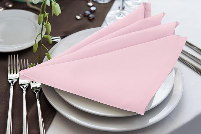 Utopia Home [24 Pack, Pink] Cloth Napkins 17x17 Inches, 100% Polyester Hemmed Edges, Washable and Reusable Ideal for Parties, Weddings and Dinners