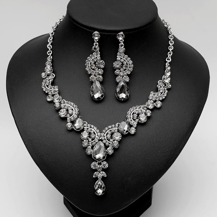 CSY Elegant Crystal Necklace Earrings Bracelet Ring Bridal Wedding Party Costume Jewelry Sets for Brides Women